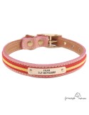 Collar doble piel bandera España latón personalizado Rosa para perro