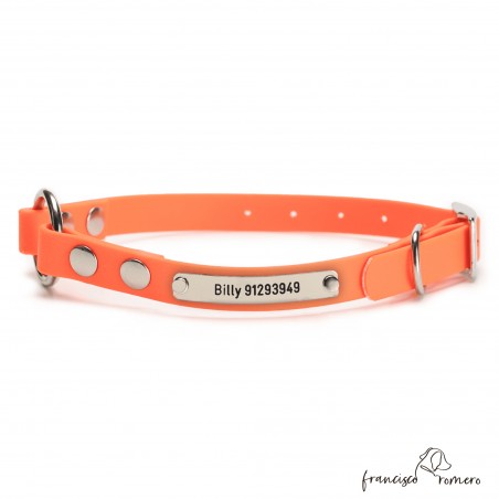 Collar Biothane Beta con Anilla Central Personalizado Naranja