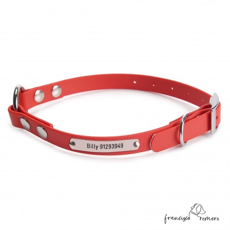 Collar Biothane Beta con Anilla Central Personalizado Rojo