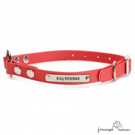 Collar Biothane Beta con Anilla Central Personalizado Rojo