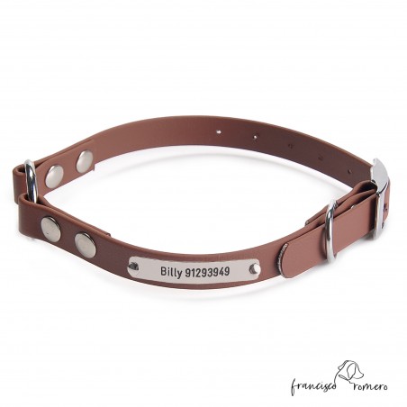Collar Biothane Beta con Anilla Central Personalizado Marrón