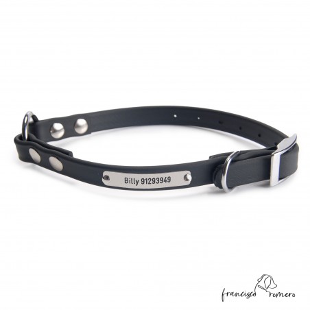 Collar Biothane Beta con Anilla Central Personalizado Negro