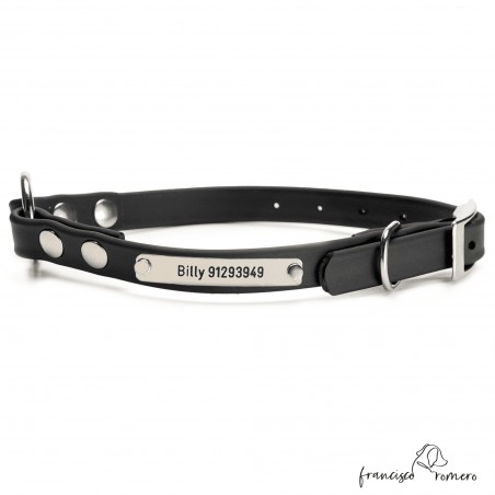 Collar Biothane Beta con Anilla Central Personalizado Negro