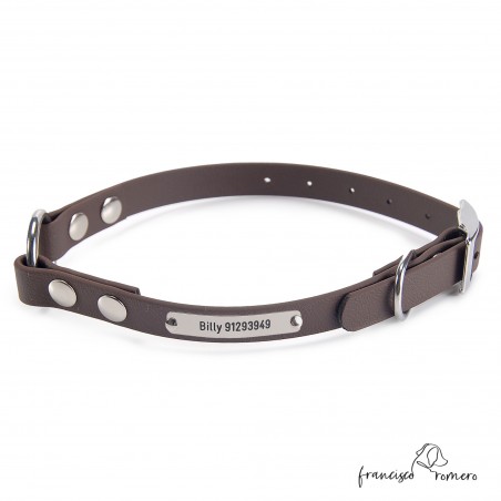 Collar Biothane Beta con Anilla Central Personalizado Chocolate