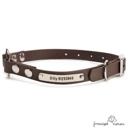 Collar Biothane Beta con Anilla Central Personalizado Chocolate