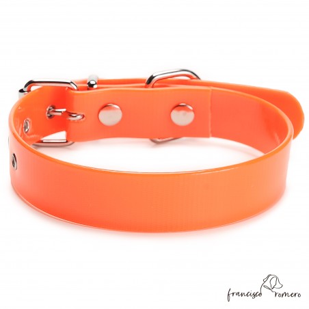 Collar Biothane Gold ancho cinta 2,5 cm hebilla rulo Naranja
