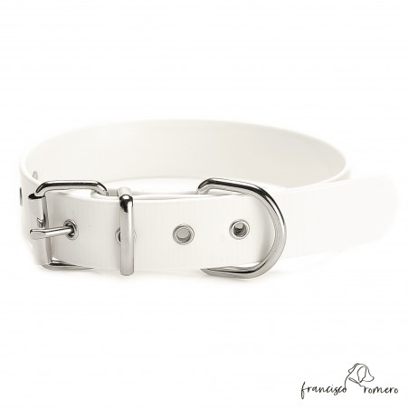 Collar Biothane Gold ancho cinta 2,5 cm hebilla rulo Personalizado Blanco