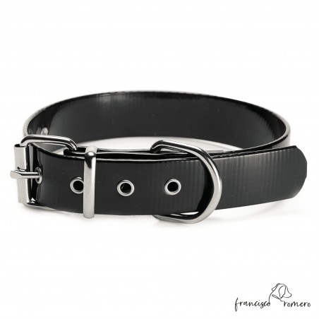 Collar Biothane Gold ancho cinta 2,5 cm hebilla rulo Personalizado Negro