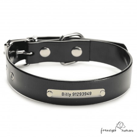 Collar Biothane Gold ancho cinta 2,5 cm hebilla rulo Personalizado Negro