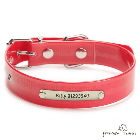 Collar Biothane Gold ancho cinta 2,5 cm hebilla rulo Personalizado Rojo
