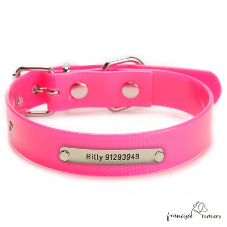 Collar Biothane Gold ancho cinta 2,5 cm hebilla rulo Personalizado Rosa