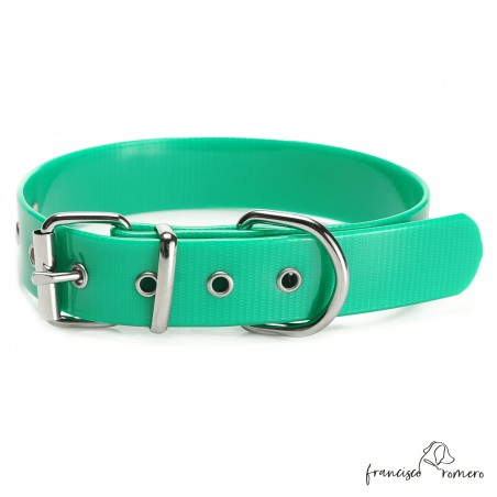 Collar Biothane Gold ancho cinta 2,5 cm hebilla rulo Personalizado Verde