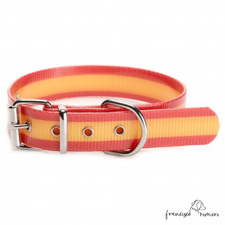 Collar Biothane Gold ancho cinta 2,5 cm hebilla rulo Personalizado Bandera España