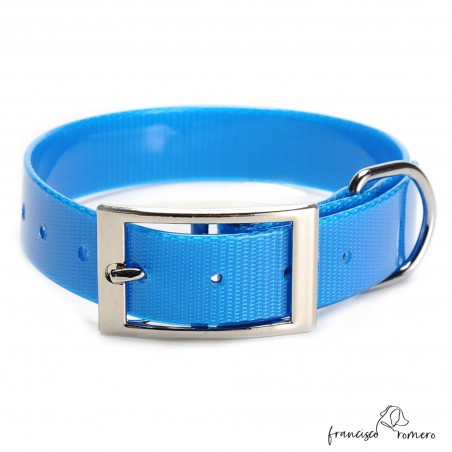 Collar Biothane Gold ancho cinta 2,5 cm hebilla alemana Azul