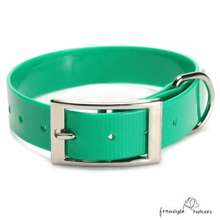 Collar Biothane Gold ancho cinta 2,5 cm hebilla alemana Verde