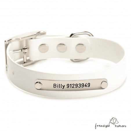 Collar Biothane Gold ancho 2,5 cm hebilla alemana Personalizado Blanco