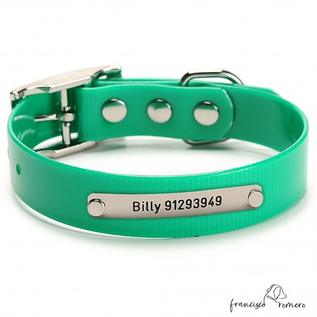 Collar Biothane Gold ancho 2,5 cm hebilla alemana Personalizado Verde