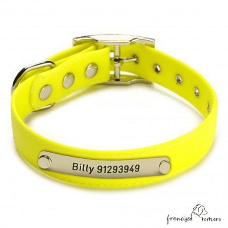 Collar Biothane Beta ancho cinta 2,5 cm con costura Personalizado amarillo 1.1