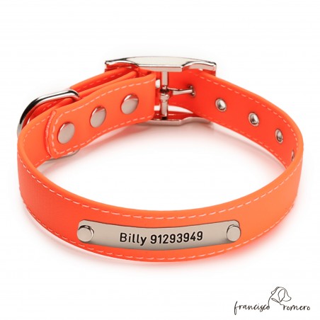 Collar Biothane Beta ancho cinta 2,5 cm con costura Personalizado naranja 1