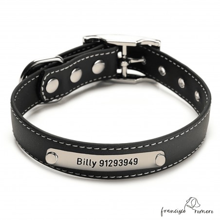 Collar Biothane Beta ancho cinta 2,5 cm con costura Personalizado negro 1.1
