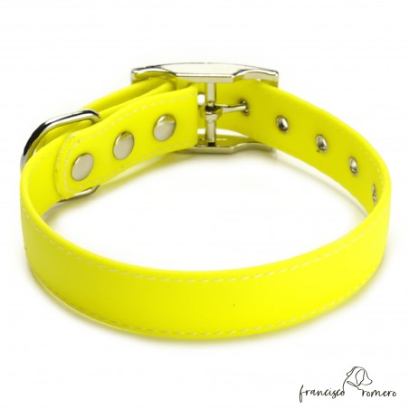 Collar Biothane Beta ancho cinta 2,5 cm con costura amarillo 1.4