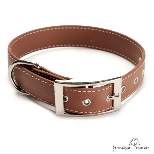 Collar Biothane Beta ancho cinta 2,5 cm con costura marrón 3