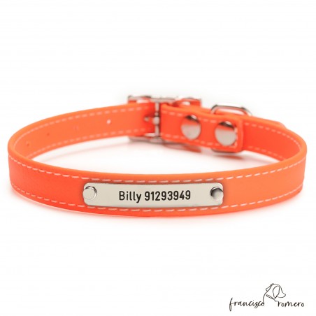Collar Biothane Beta ancho cinta 1,6 cm con costura Personalizado Naranja 2