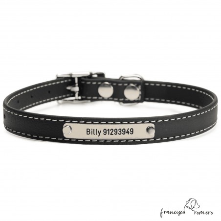 Collar Biothane Beta ancho cinta 1,6 cm con costura Personalizado Negro 2