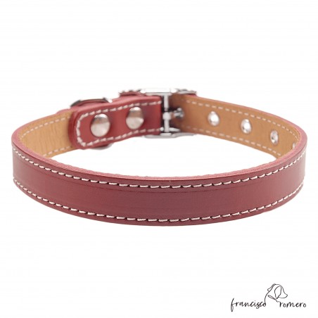 Collar doble piel de vaquetilla con herrajes de Níquel Burdeos 4