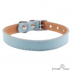 Collar doble piel de vaquetilla con herrajes de Níquel celeste 3 2