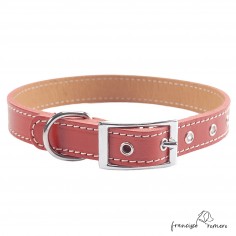 Collar doble piel de vaquetilla con herrajes de Níquel rojo 3