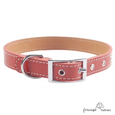 Collar doble piel de vaquetilla con herrajes de Níquel rojo 3