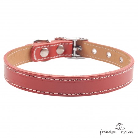 Collar doble piel de vaquetilla con herrajes de Níquel rojo 4