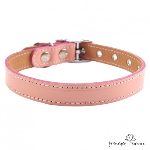 Collar doble piel de vaquetilla con herrajes de Níquel rosa palo 4