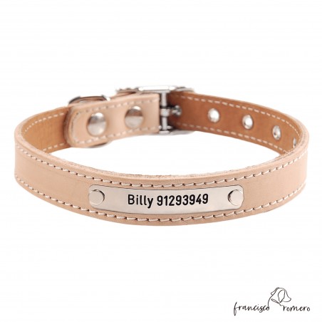 Collar doble piel de vaquetilla con herrajes de níquel Personalizado Natural