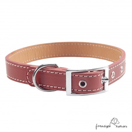 Collar doble piel de vaquetilla con herrajes de níquel Personalizado Burdeos