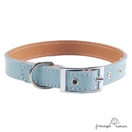 Collar doble piel de vaquetilla con herrajes de níquel Personalizado Celeste