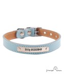 Collar piel vaquetilla herraje níquel Personalizado Celeste para perro