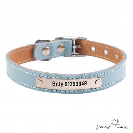 Collar doble piel de vaquetilla con herrajes de níquel Personalizado Celeste