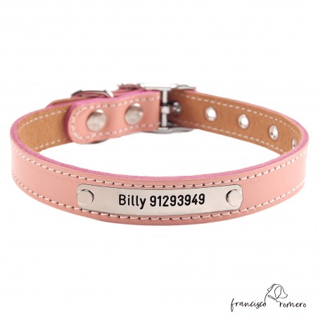 Collar doble piel de vaquetilla con herrajes de níquel Personalizado Rosa