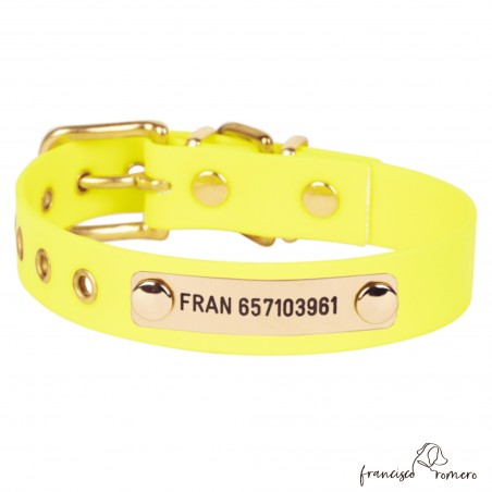 Collar Biothane Beta Latón Personalizado Amarillo