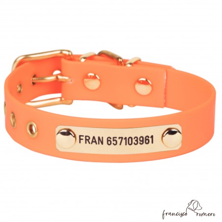 Collar Biothane Beta Latón Personalizado Naranja