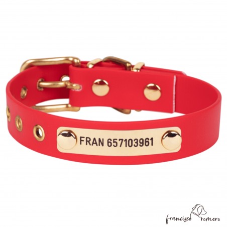 Collar Biothane Beta Latón Personalizado Rojo