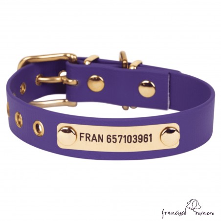 Collar Biothane Beta Latón Personalizado Violeta