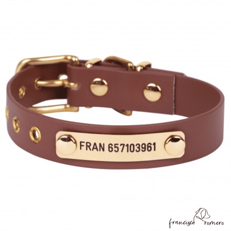 Collar Biothane Beta Latón Personalizado Marrón