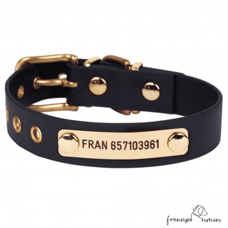 Collar Biothane Beta Latón Personalizado Negro