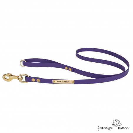 Correa Paseo Biothane Beta Latón Personalizada Violeta para perro