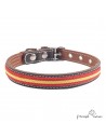 Collar doble piel vaquetilla bandera herrajes Níquel Marrón para perro