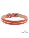 Collar doble piel vaquetilla bandera herrajes Níquel Rojo para perros