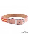 Collar doble piel vaquetilla bandera herrajes Níquel Rosa para perros